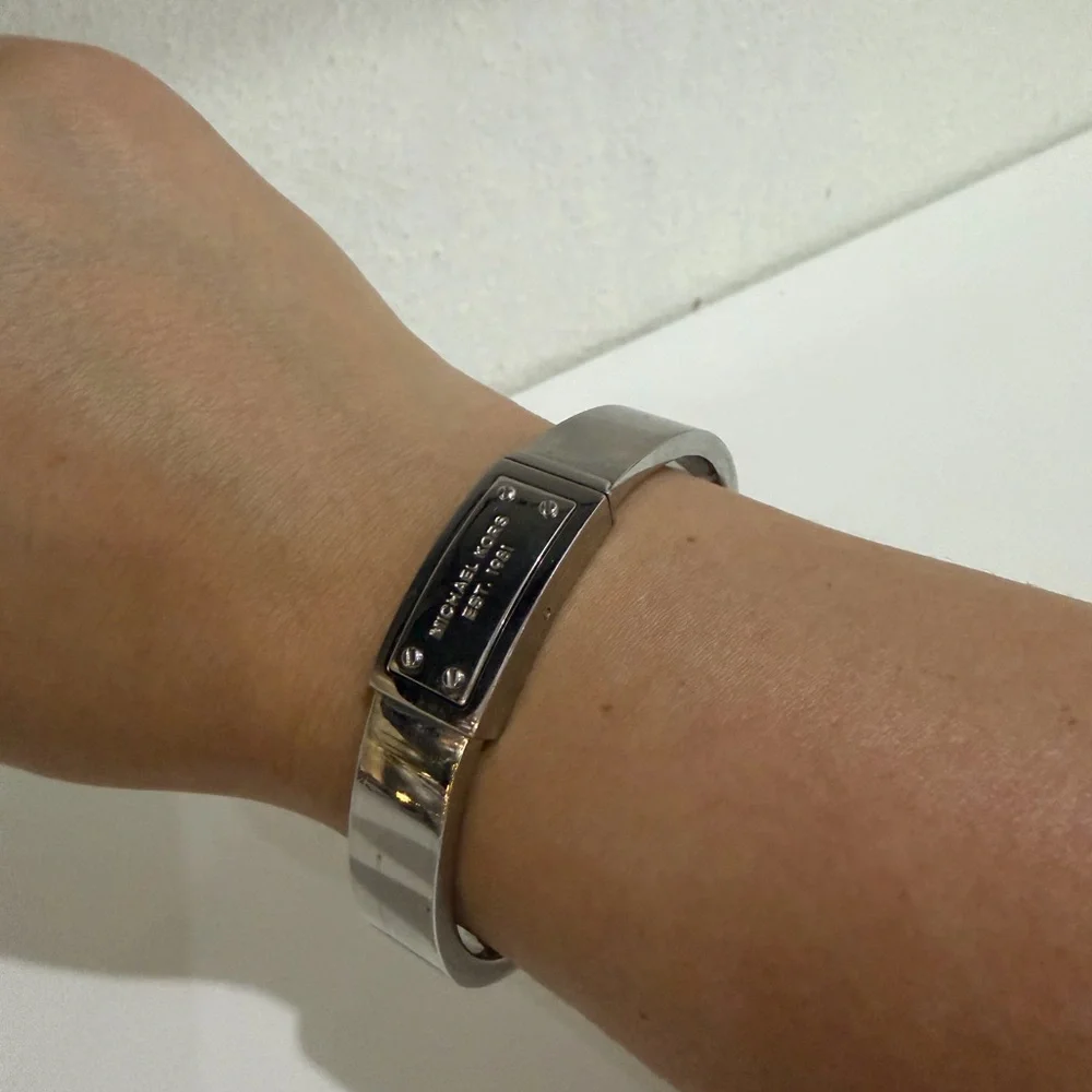 Michael Kors Stainless Steel Bracelet Bangle – Silver Tone – Logo Plated